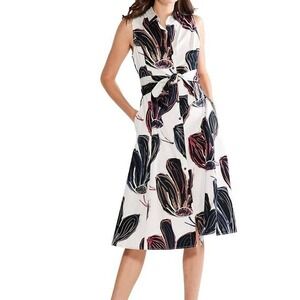 NIC+ZOE Stamped Flower Sleeveless Midi Dress Size M Minimalist Feminine Chic